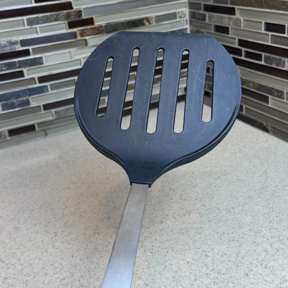 Amco XL Slotted Turner Spatula Black Nylon Stainless Steel 13